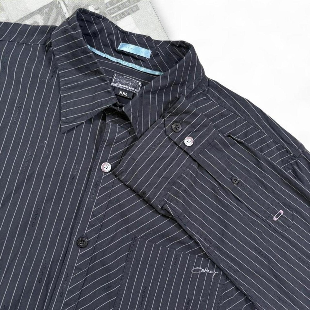 Vintage Oakley Software Y2K Pinstripe Embroidered Button Up Shirt XXL Black